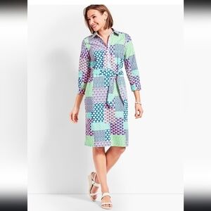 Talbots Island Patchwork Belted Shirtdress Plus Size 16 Womens